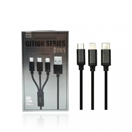 Cablu de incarcare rapida smartphone, 3in1, USB Type-C, Micro USB, Lightning, 1,15m, 2.8 Amperi