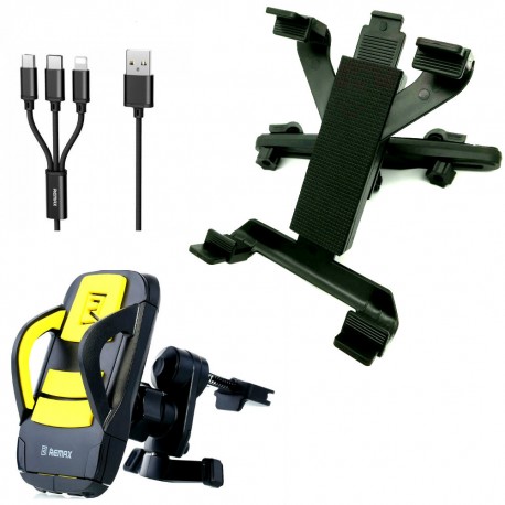 Set auto, suport tetiera tableta ipad dvd player universal + suport grila de ventilatie + cablu incarcare rapida USB