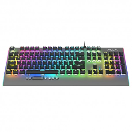 Tastatura mecanica pro gaming F2099 slim, 21 efecte iluminare LED RGB, 104 taste anti-fantoma  cu fir USB, 4 taste multimedia